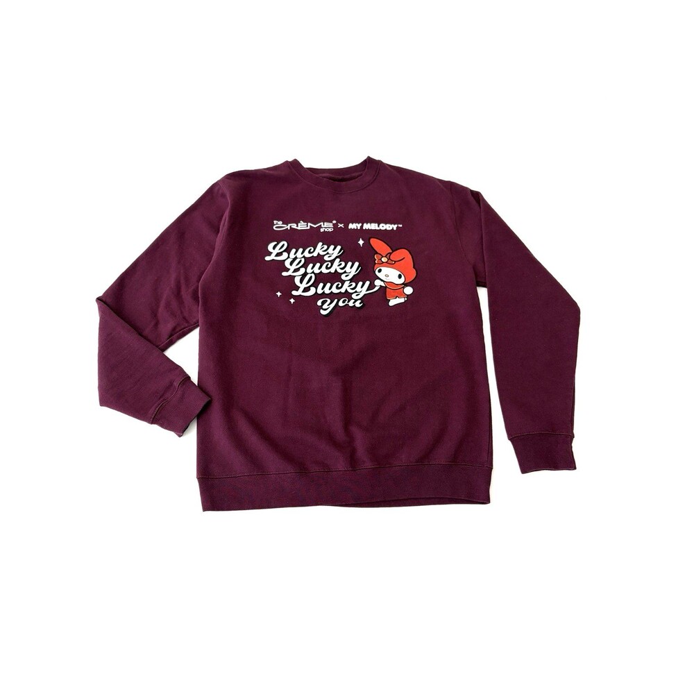 My Melody X The Creme Shop Crew Sweatshirt Oversized  Size Large Burgundy Fleece
